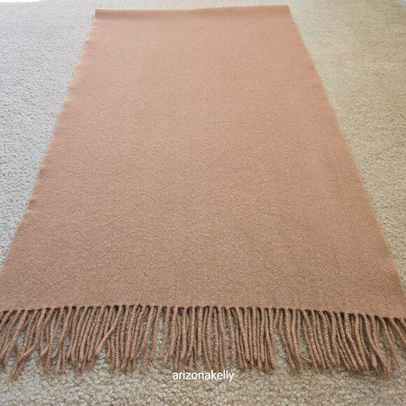 Classic Camel-colored Wool Scarf with Fringe Tan - Picture 8 of 14